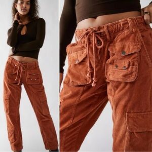 Free People Tahiti Cord Cargo Pants Cinnabae Small  NWOT $138 rust 🧡